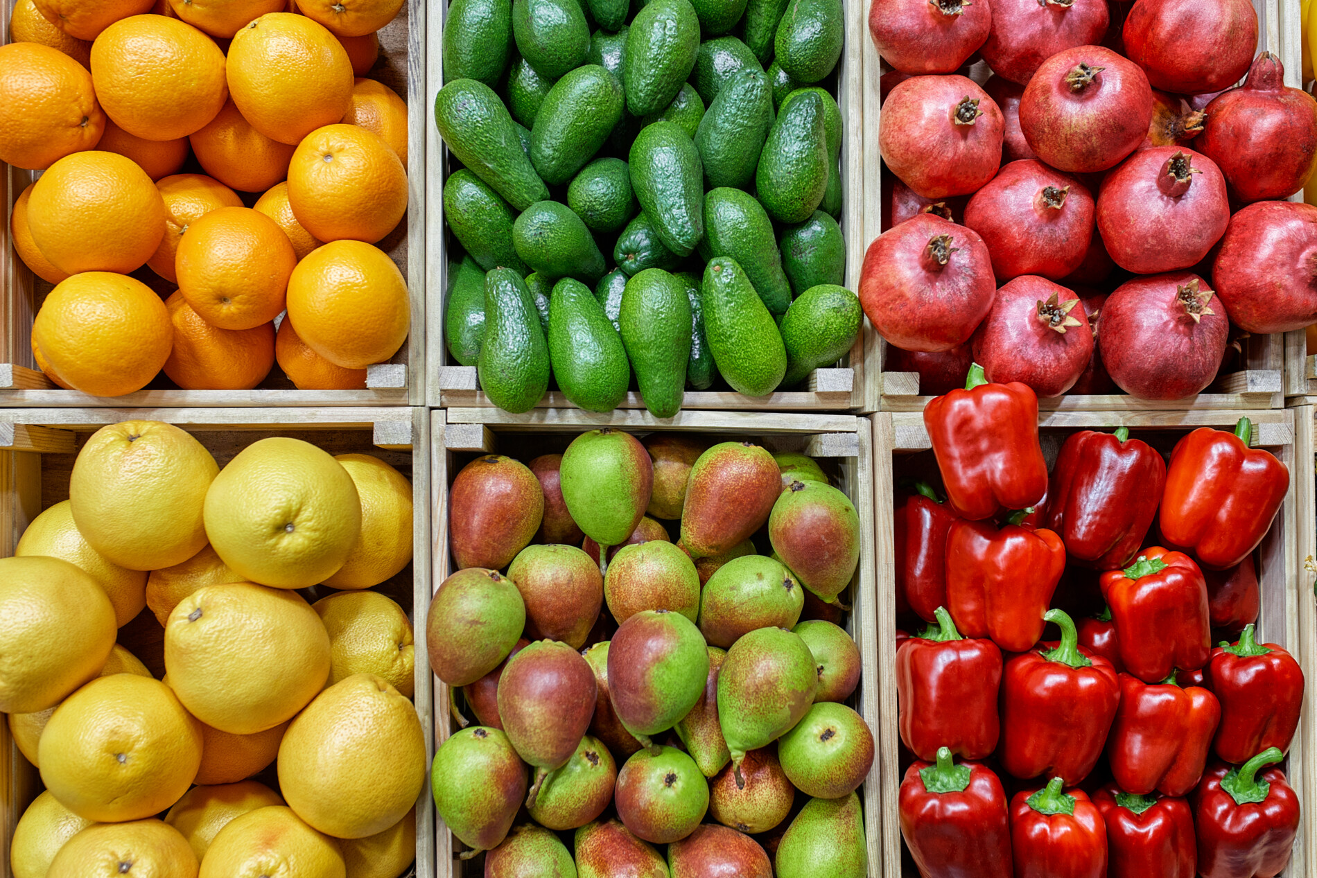 An overhead photo of fresh food in baskets.